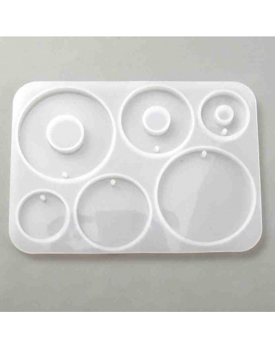 Molde para resina. Dijes. Monedas-donas 3 tamaños diferentes. 104x74x5 mm. 1,6 mm perforación. 1 ud.