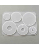 Molde para resina. Dijes. Monedas-donas 3 tamaños diferentes. 104x74x5 mm. 1,6 mm perforación. 1 ud.