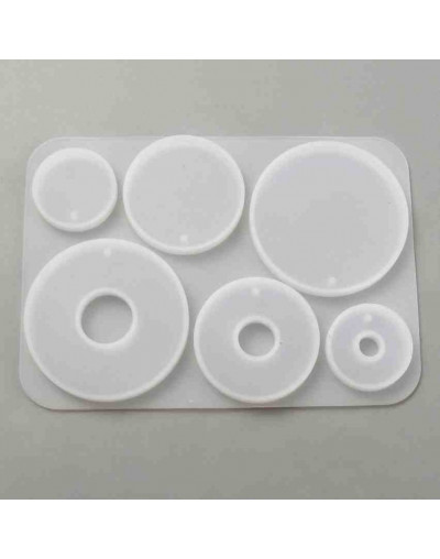 Molde para resina. Dijes. Monedas-donas 3 tamaños diferentes. 104x74x5 mm. 1,6 mm perforación. 1 ud.