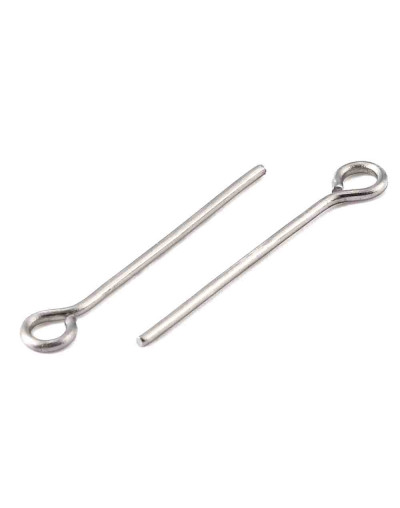 Pin con agujero. Acero inoxidable. Color plateado. 25x0.7 milímetros. 2 mm perforación. 20 uds.