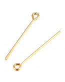 Pin con agujero. Acero inoxidable. Color dorado. Real 18KGold. 30x0.7 mm. 2 mm perforación. 10 uds.