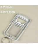 Accesorio para llavero. Abre botellas. Acrílico+aleación de cobre. 84x46 milímetros. 5 uds.