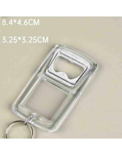 Accesorio para llavero. Abre botellas. Acrílico+aleación de cobre. 84x46 milímetros. 5 uds.