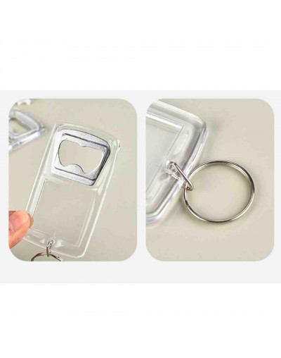 Accesorio para llavero. Abre botellas. Acrílico+aleación de cobre. 84x46 milímetros. 5 uds.