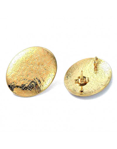Pin aretes con cierre. Acero inoxidable. Color dorado. Ovalo 25x20 mm. Pin 10.5x0.5 mm. 2 uds.