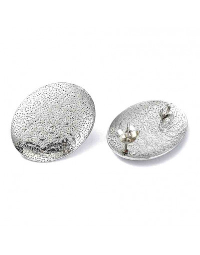 Pin aretes con cierre. Acero inoxidable. Color plateado. Ovalo 25x20 mm. Pin 10.5x0.5 mm. 2 uds.