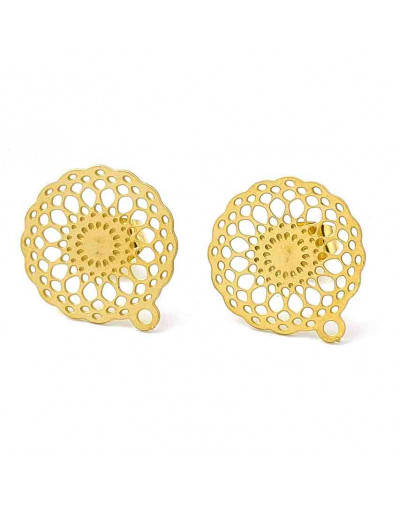 Pin aretes con cierre. Acero inoxidable. Color dorado. 14 mm diámetro. 1,2 mm perforación. 2 uds.