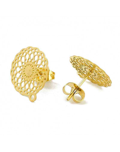 Pin aretes con cierre. Acero inoxidable. Color dorado. 14 mm diámetro. 1,2 mm perforación. 2 uds.