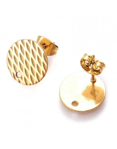 Pin aretes con cierre. Acero inoxidable. Color dorado. 12 mm diámetro. 1,2 mm perforación. 2 uds.