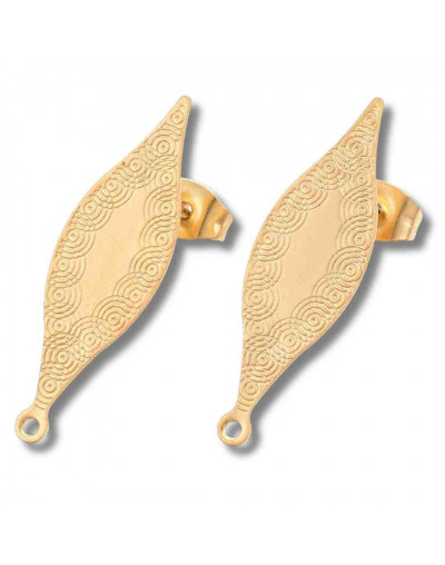 Pin aretes con cierre. Acero inoxidable. Color dorado. 27.5x8.5 milímetros. 1 mm perforación. 2 uds.