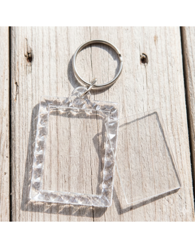 Accesorio para llavero. Rectángulo. Acrílico+aleación de cobre. 40x56 milímetros. 5 uds.
