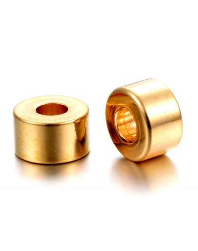 Rondelle (1). Acero inoxidable. Color dorado. 6x4 milímetros. 2,5 mm perforación. 10 uds.