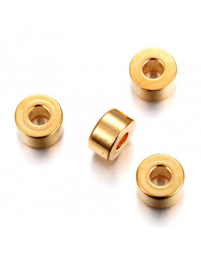 Rondelle (1). Acero inoxidable. Color dorado. 6x4 milímetros. 2,5 mm perforación. 10 uds.