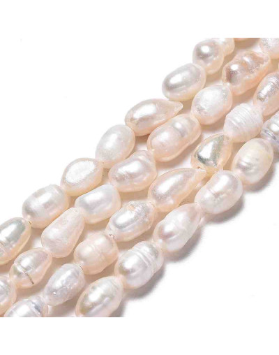 Perla natural de río. Forma irregular. Lágrima. 5~11x4.5~6 mm. 0,7 mm perforación. 43 uds hilo aprox