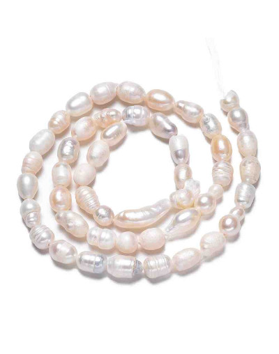 Perla natural de río. Forma irregular. Lágrima. 5~11x4.5~6 mm. 0,7 mm perforación. 43 uds hilo aprox