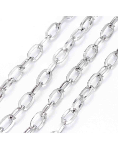 Acero inoxidable. Color plateado. Link ovalado. 7x4x0.8 mm.  1 metro.