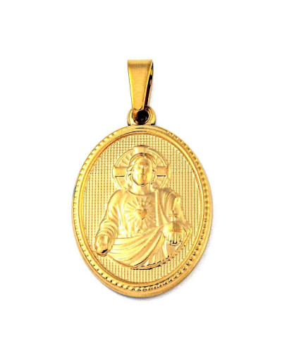 Religión: Virgen María. Acero inoxidable. Color dorado. 21x13x2 mm. 4x6 mm cierre. 1 ud.