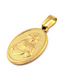 Religión: Virgen María. Acero inoxidable. Color dorado. 21x13x2 mm. 4x6 mm cierre. 1 ud.