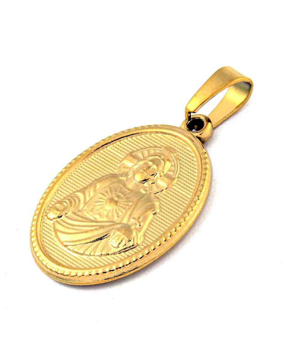 Religión: Virgen María. Acero inoxidable. Color dorado. 21x13x2 mm. 4x6 mm cierre. 1 ud.