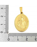 Religión: Virgen María. Acero inoxidable. Color dorado. 21x13x2 mm. 4x6 mm cierre. 1 ud.