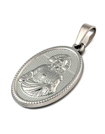 Religión: Virgen María. Acero inoxidable. Color plateado. 21x13x2 mm. 4x6 mm cierre. 1 ud.