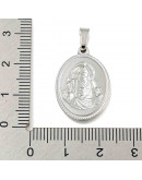 Religión: Virgen María. Acero inoxidable. Color plateado. 21x13x2 mm. 4x6 mm cierre. 1 ud.