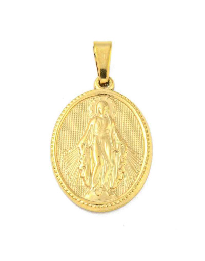 Religión: Virgen María. Acero inoxidable. Color dorado. 24x16x2~2.5 mm. 3x5 mm cierre. 1 ud.