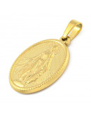 Religión: Virgen María. Acero inoxidable. Color dorado. 24x16x2~2.5 mm. 3x5 mm cierre. 1 ud.