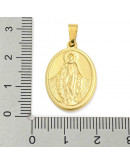 Religión: Virgen María. Acero inoxidable. Color dorado. 24x16x2~2.5 mm. 3x5 mm cierre. 1 ud.