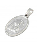 Religión: Virgen María. Acero inoxidable. Color plateado. 24x16x2~2.5 mm. 3x5 mm cierre. 1 ud.