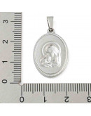 Religión: Virgen María. Acero inoxidable. Color plateado. 24x16x2~2.5 mm. 3x5 mm cierre. 1 ud.