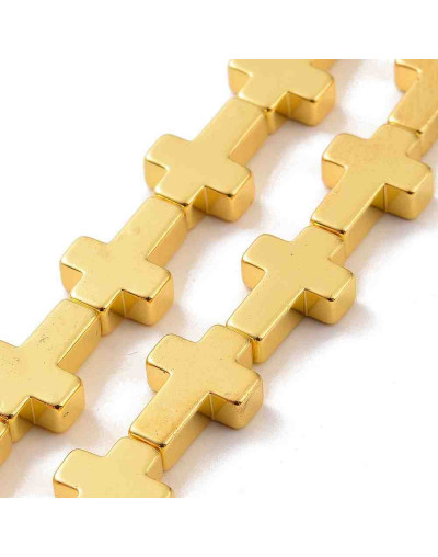 Hematite sintético. Cruz. Color dorado. 14x10x4 mm. 1 mm perforación. 1 ud.
