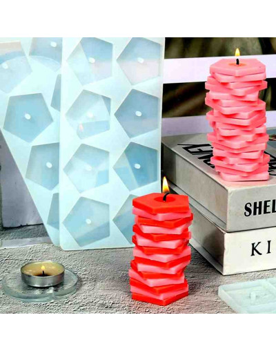 Molde silicona. Velas, jabones y resina. Pentágonos. 92x19x7 mm. 4 mm perforación. 1 ud.