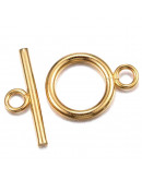 Cierre de barra. Acero inoxidable. Real 18KGold. 23x18x2.5 mm. Barra 25 mm. 3 mm agujero. 1 set.