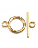 Cierre de barra. Acero inoxidable. Real 18KGold. 23x18x2.5 mm. Barra 25 mm. 3 mm agujero. 1 set.