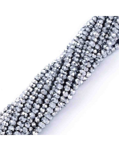 Rondelle faceteado. 2x1,5 milímetros. PLATINUM PLATED. 0,6 mm perforación. 220 uds hilo aprox.