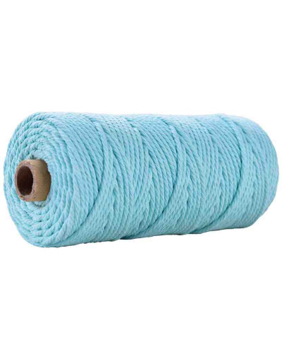Hilo 100% algodón. Macramé. 3 milímetros grosor. Color: SKY BLUE. 100 metros. 1 cono.