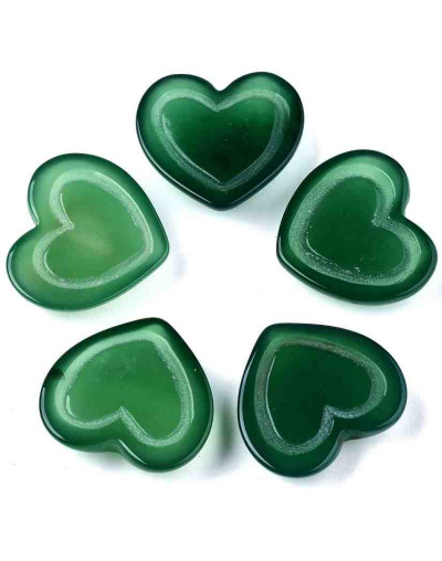Agata Verde. Teñida. Corazón. 22~23x25x7 mm. Sin perforación. 1 ud.
