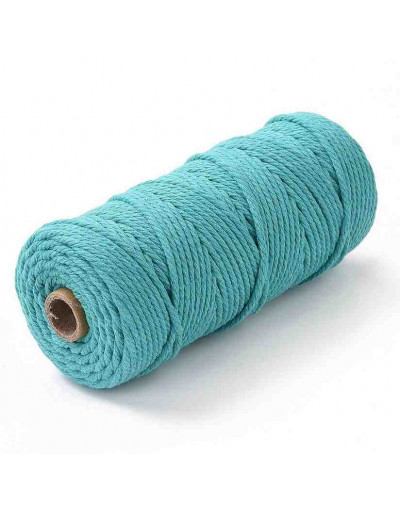 Hilo 100% algodón. Macramé. 3 milímetros grosor. Color: MEDIUM TURQUOISE. 100 metros. 1 cono.