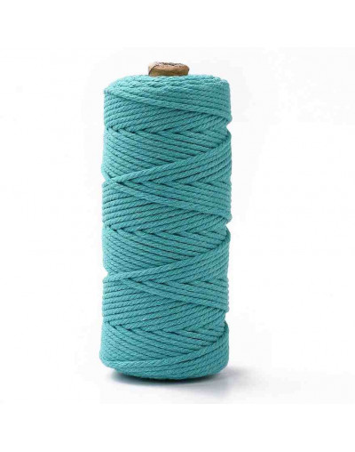 Hilo 100% algodón. Macramé. 3 milímetros grosor. Color: MEDIUM TURQUOISE. 100 metros. 1 cono.