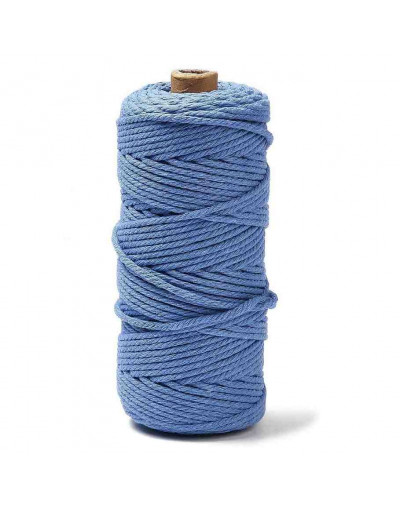 Hilo 100% algodón. Macramé. 3 milímetros grosor. Color: CORNFLOWER BLUE. 100 metros. 1 cono.