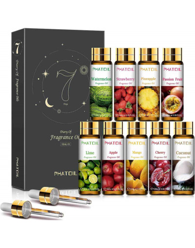 Aceite esencias. 9 Esencias. 10 ml. Frutales. Incluye estuche y 2 dosificadores. 1 set.