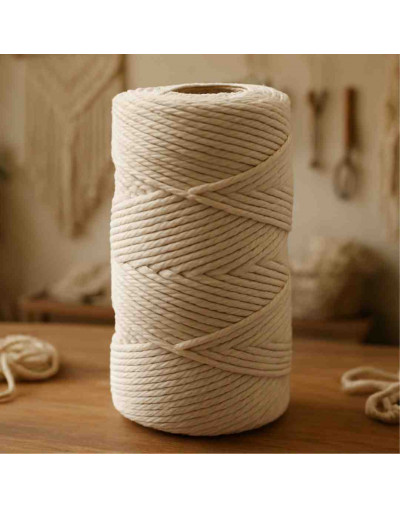Hilo de algodón para macramé. 5 mm grosor. Color: GHOST WHITE. 100 metros. 1 ud.