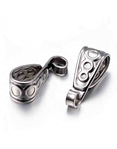 Cierre para dijes. Acero inoxidable. Color plateado. 15x6x6 mm largo. Agujeros 2x3 y 5x8 mm. 4 uds.