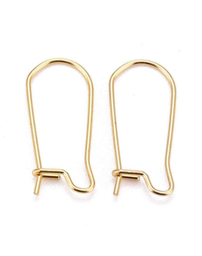 Ganchos aretes. Acero inoxidable. Baño 18KGold. 20 mm largo. 0,7 mm grosor. 10 uds.