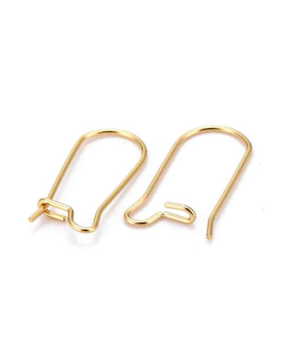 Ganchos aretes. Acero inoxidable. Baño 18KGold. 20 mm largo. 0,7 mm grosor. 10 uds.