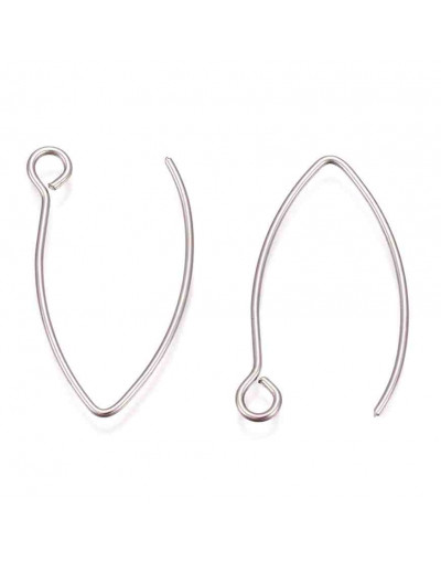 Ganchos aretes. Acero inoxidable. Color plateado. 26x15mm. 0,7 mm grosor. 10 uds.