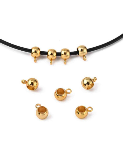 Bail Beads. Acero inoxidable. Color dorado. 5x9x6 mm. 4 mm perforación. 5 uds.