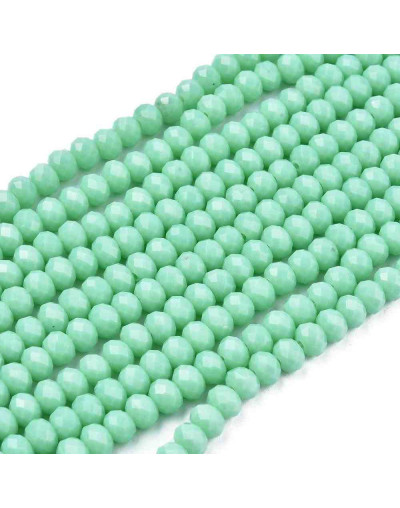 Rondelle. Faceteado. 6x5 milímetros. Verde turquesa. 1 mm perforación. 80 uds hilo aprox. 1 hilo.