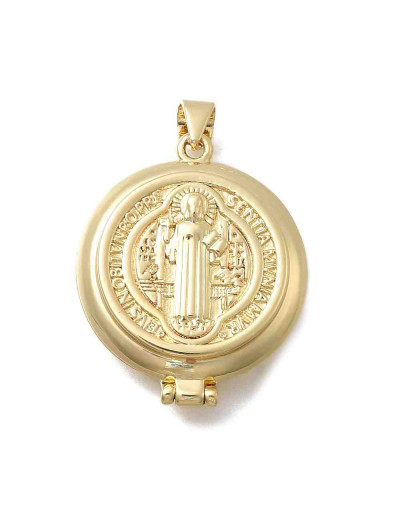 Religión: San Benito. Portafotos. Aleación cobre. Baño 18k Gold. 26.5x22x7 mm. 3.5x4 mm cierre. 1 ud